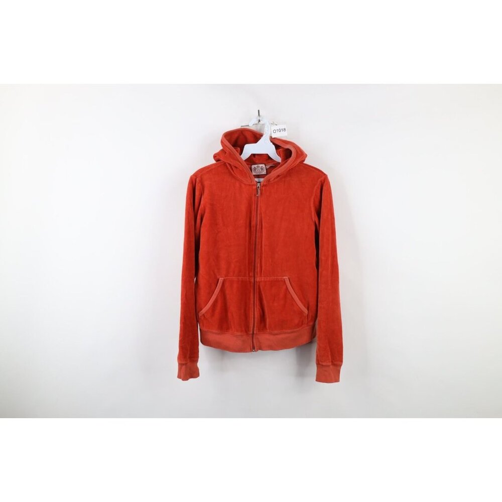 Vintage 90s Y2K Juicy Couture Womens XL Faded Velour Full Zip Hoodie Orange